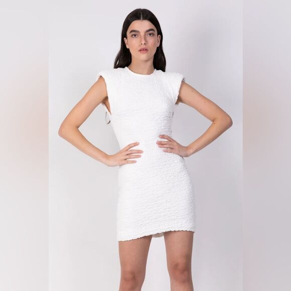 Sabina Musayev Sz Medium Bamboo Mini Dress Crinkle Cut Out Shoulder Pads Bridal - Picture 2 of 15